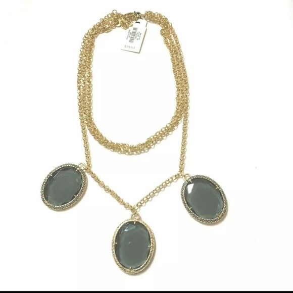 TALBOTS FACETED CRYSTAL CABACHON BLACK GOLD NECKLACE 18"+3" NWT - Picture 3 of 7